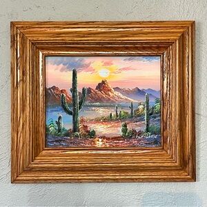 Vintage W Zeller Southwest Cactus Landscape Painting Framed Original